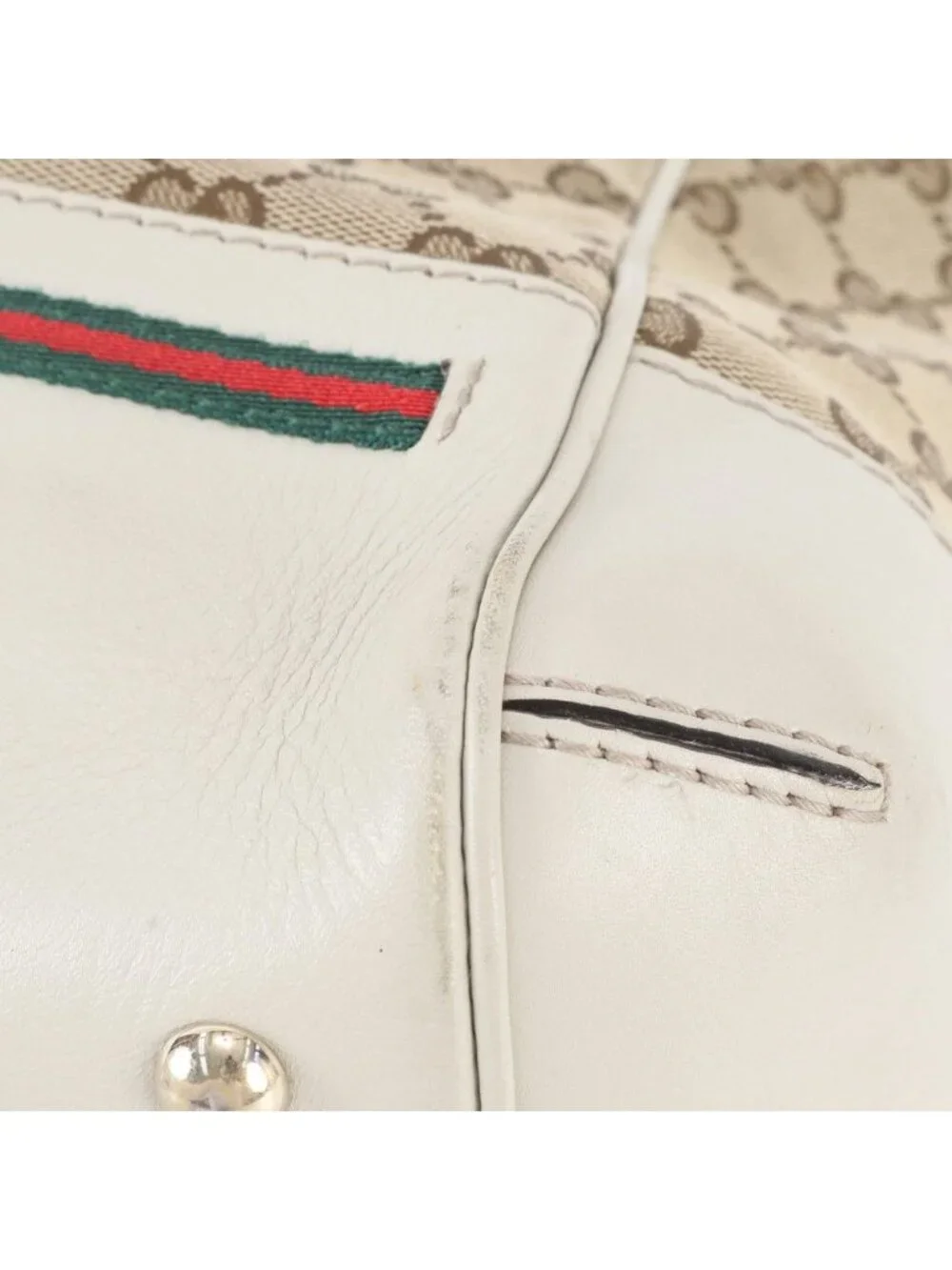 Gucci GG Canvas Mayfair Ribbon Leather Tote Shoulder Hand